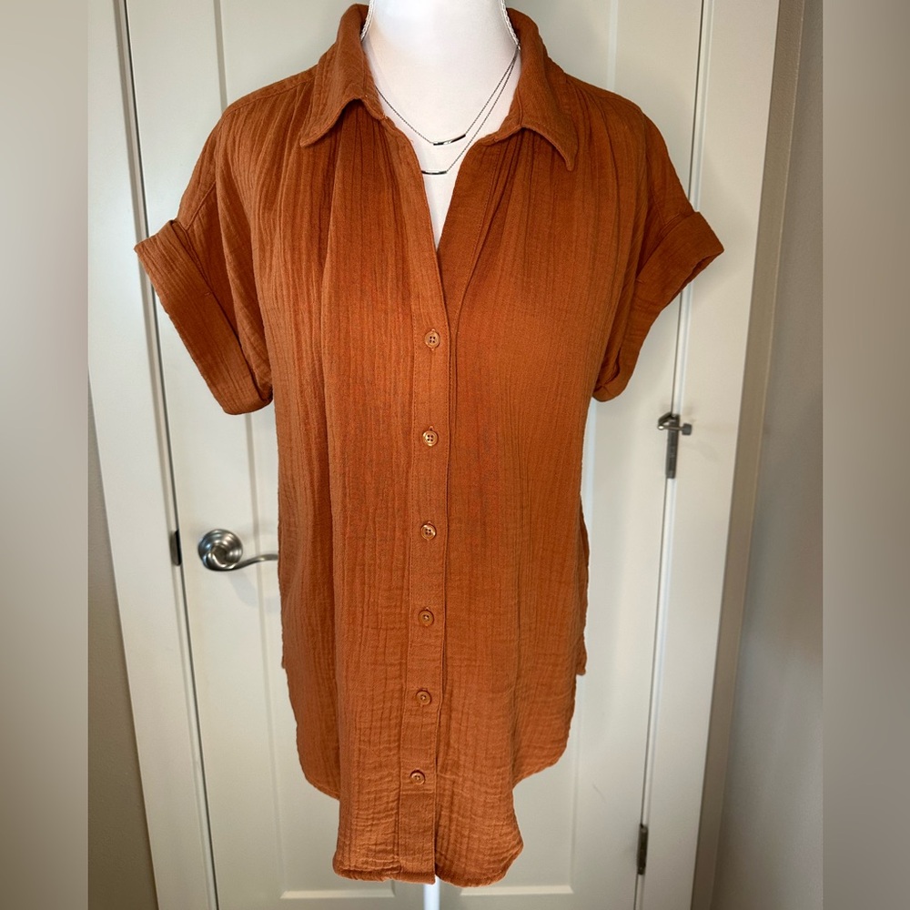 Caslon Rust Cotton Gauze Button Front Cottagecore‎ Shirt XS